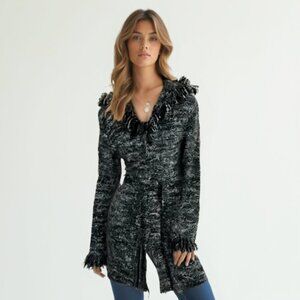KOPA jacket Fringed Knit Cardigan in Black and blue XS